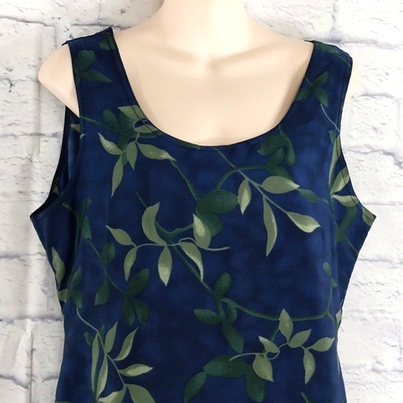 Maxi Dress David Alexander Ties in Back Blue w Leaf Design Sz L - Picture 2 of 5